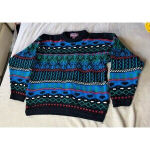 Vintage Concrete Mix Sweater Mens Sz L  Geometric Multicolor Long Sleeve